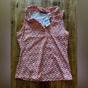 J. McLaughlin sleeveless white coral sky lattice Pattern tank Top NWT Ruffled